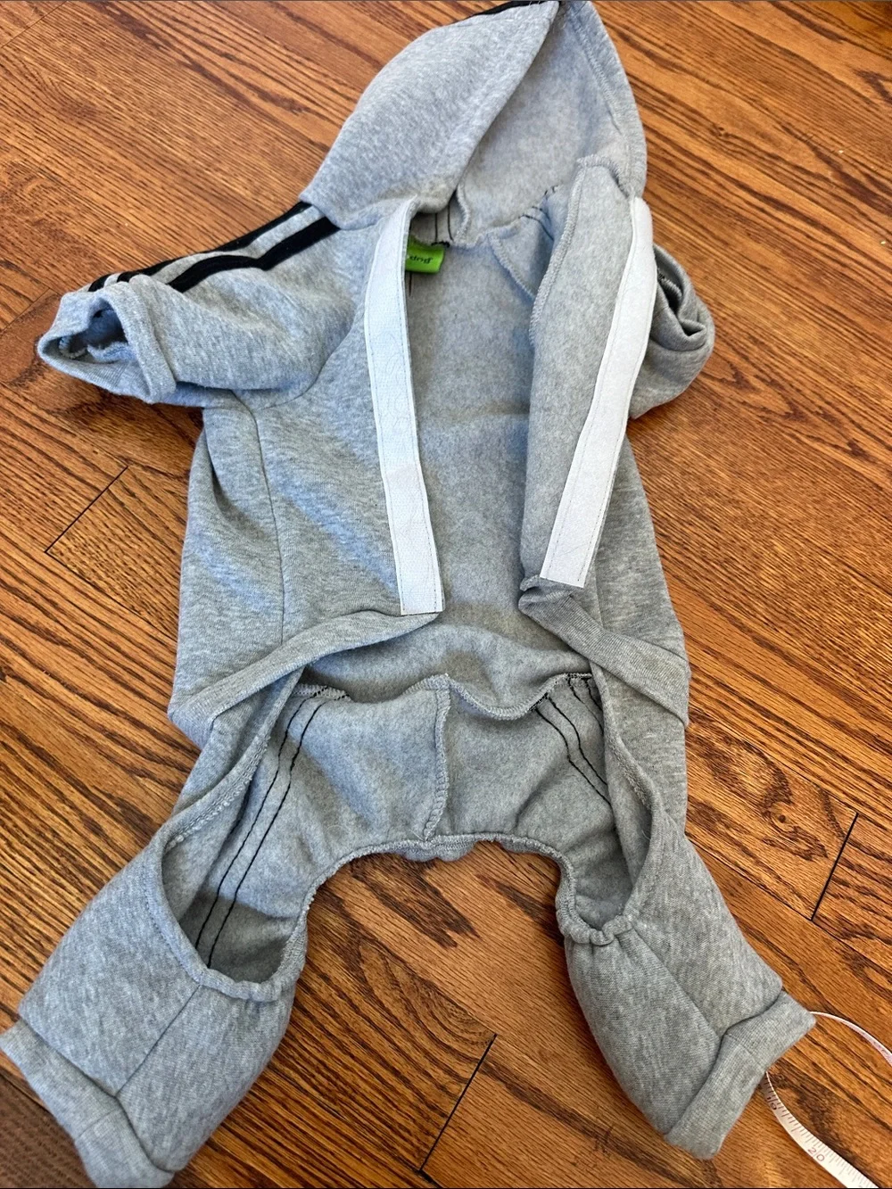 Dog Gray Hoodie Jumpsuit with Black Stripe Accent - 